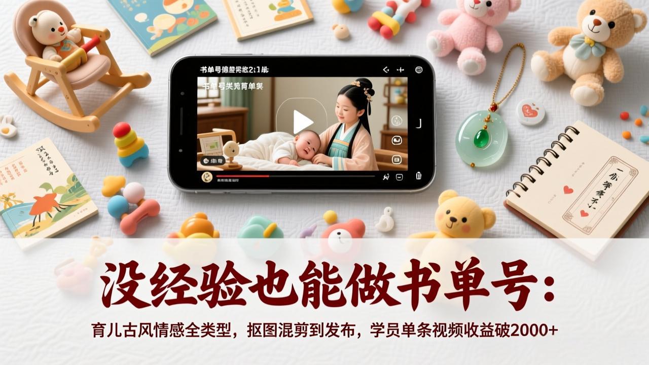 没经验也能做书单号：育儿古风情感全类型，抠图混剪到发布，学员单条视频收益破2000+-网创阁