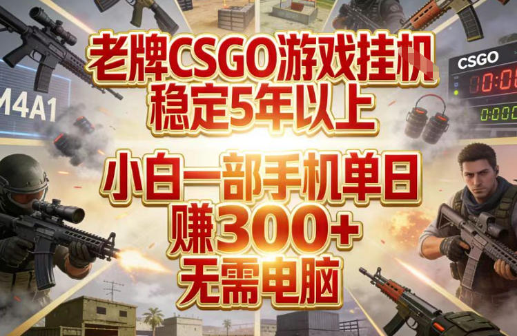 老牌CSGO游戏挂G，稳定5年以上，小白一部手机单日賺3张+，无需电脑【揭秘】-网创阁
